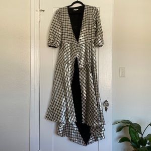 Ganni Silver Metallic Plaid Dress Sz6
